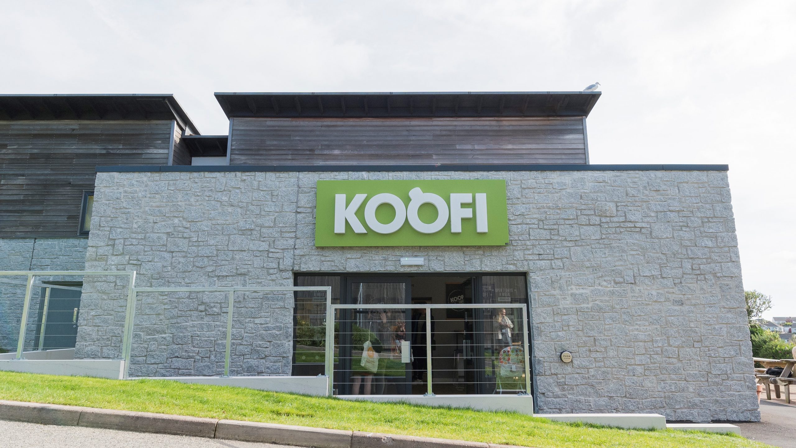 Outside of cafe showing sign