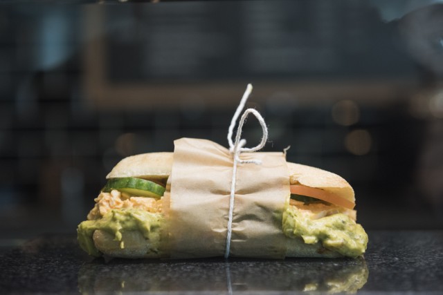 Wrapped baguette with out of focus background