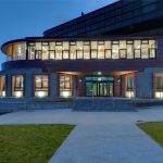 Exterior, nighttime shot of a lit up Stannary Bar