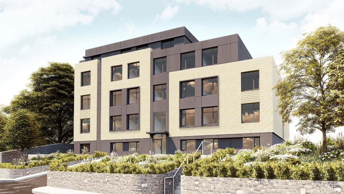 Wide shot of Carrick View apartment building