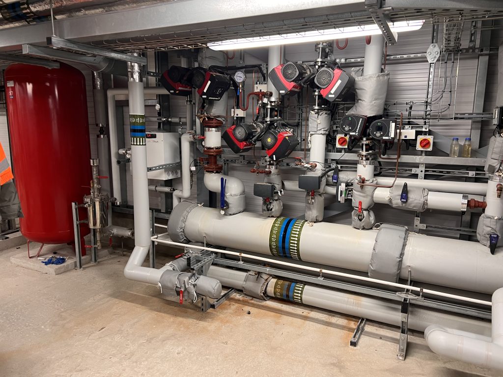 An image of the new heating system installed within the plant room of the Stella Turk bulding.