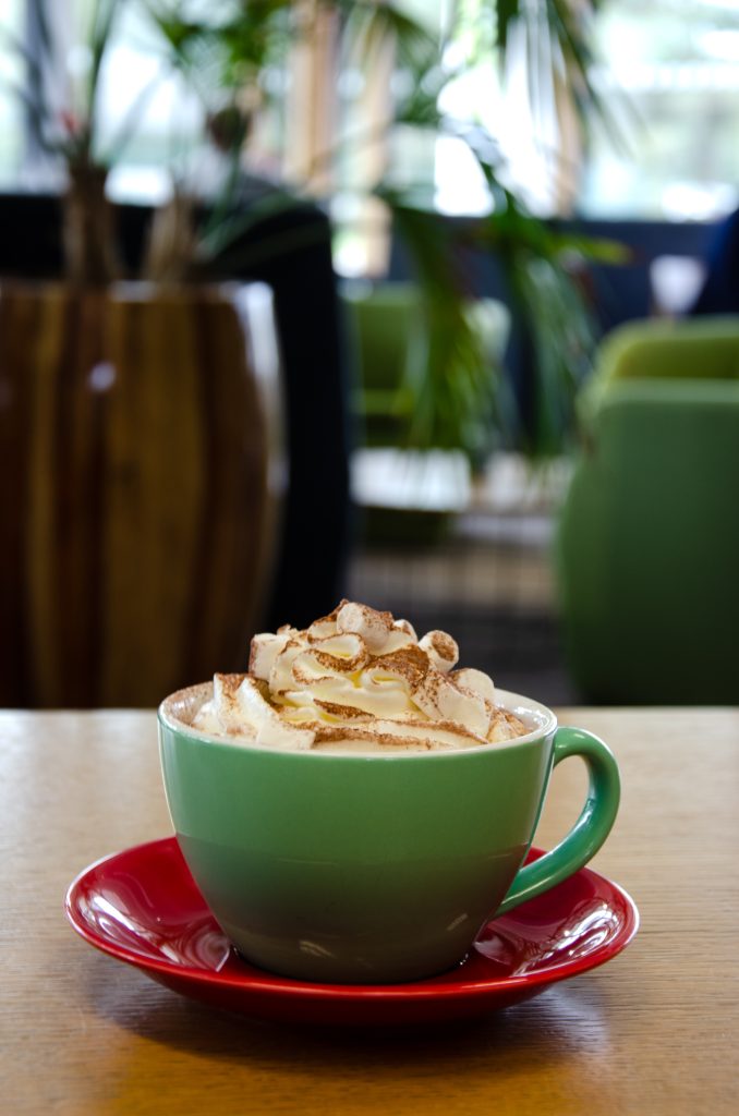 Image of a hot chocolate within the ESI Cafe. 
